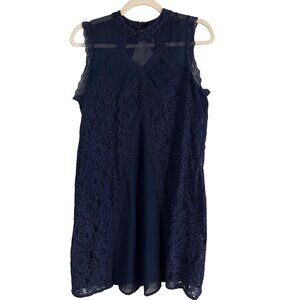 Neutral Floral Lace Tank Dress Blue L Nautical Mesh Coastal Preppy Classic Chic